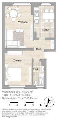Grundriss farbig / möbliert