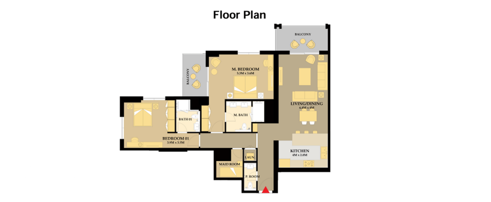 Grundriss einer 2-Zimmer-Wohnung