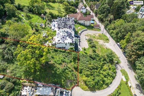 Abbildung von Grundstück und Umgebung aus der Vogelperspektive