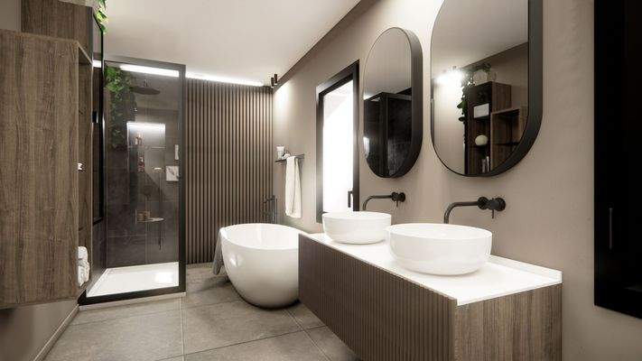 Tageslichtbad mit Badewanne & Dusche