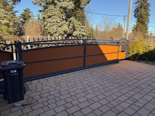 hochwertiges elektrisches Tor und straßenseitige Einfriedung