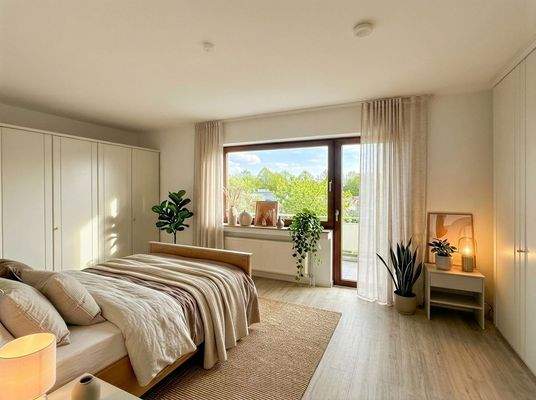 Großes Schlafzimmer mit Bett gestaged