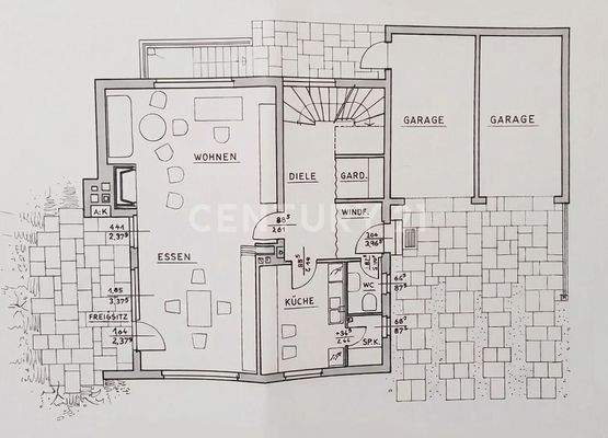 Grundriss aus Bauzeichnung mit Garage
