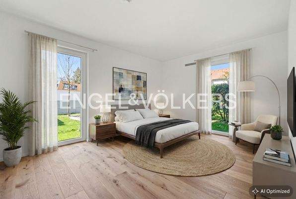 [KI-optimiertes Foto] Ruhig gelegenes Hauptschlafzimmer - Möblierungsbeispiel