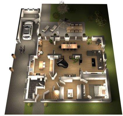 EG-Grundriss mit Umbau-Empfehlungen [Nacht-Ansicht]