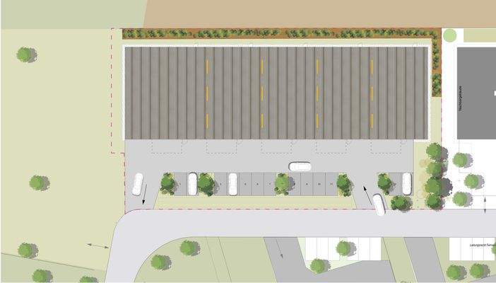 Grundstücksfläche, Ein- und Ausfahrt, Stellplätzen