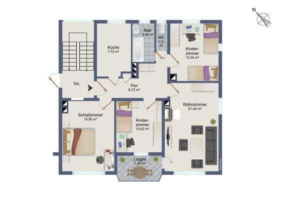 4 Zimmer ehemaliger Grundriss