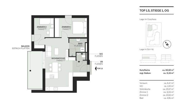 Grundriss Top 5, Stiege 1
