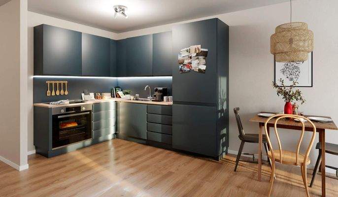 Die offene Küche im Wohn- und Essbereich