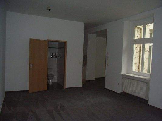 Wohnraum mit Zugang  Bad und Küchenzeile