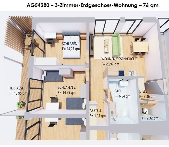 Möblierte 3 Zimmer EG Wohnung mit Terrasse & Stellplatz in Kaufbeuren