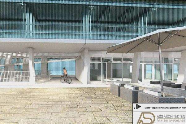 Architektenvisualisierung Gastronomieeinheit Außenansicht