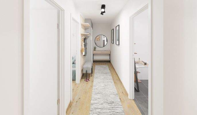 Der lange Flur verbindet elegant die einzelnen Zim