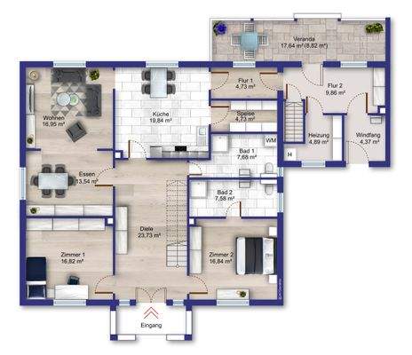 Grundriss Erdgeschoss (Möblierung beispielhaft)