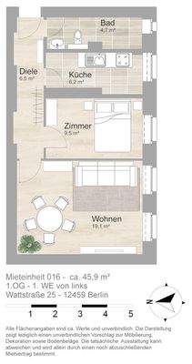 Grundriss farbig / möbliert
