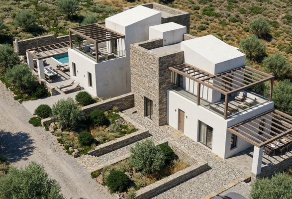 Kreta, Exantis: Neubau! Zwei luxuriöse Steinvillen mit privaten Pools zum Verkauf