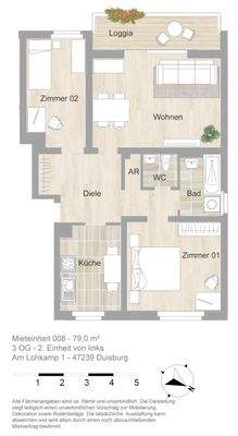 Grundriss farbig / möbliert