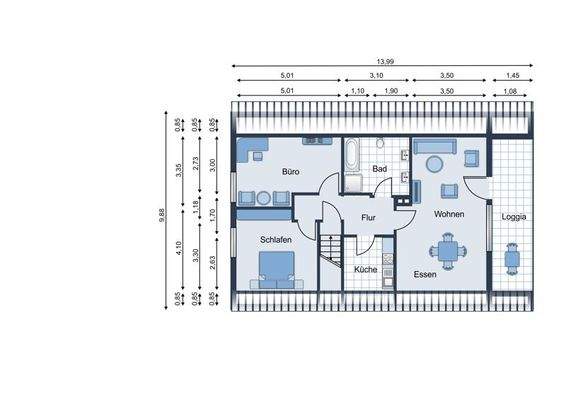 Dachgeschossgrundriss (im Wohnzimmere ist derzeit eine Bar eingebaut, siehe Bilder))