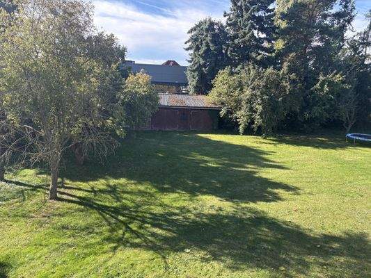 Blick in den Garten vom Balkon