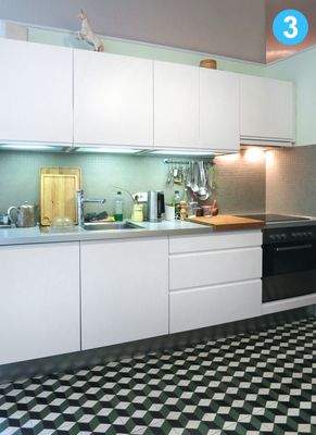 Küche mit Zementfliesenboden