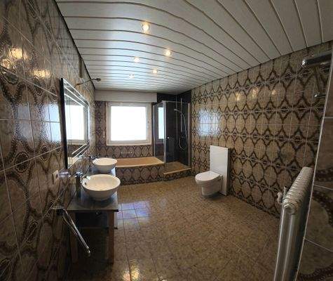 Großzügiges Tageslichtbad mit Wanne, Dusche und Waschmaschinenanschluss 