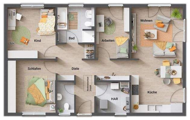 Grundriss-Variante mit Arbeitszimmer und Gäste-WC (optional)