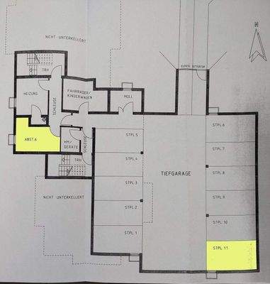 Grundriss UG mit TG, Keller und Nebenräumen