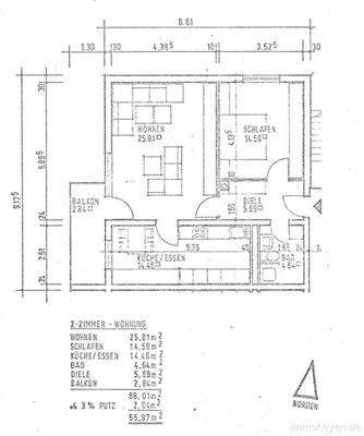 Grundriss, 2-Zimmer-Variante