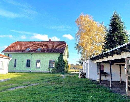 Grundstückszufahrt mit Doppelcarport