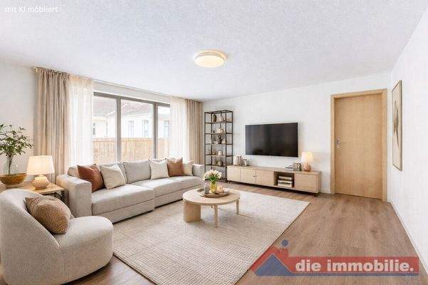 Wohnzimmer mit KI möbliert