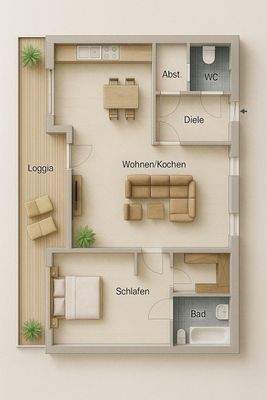 Grundriss 3 Zimmer-Wohnung im Dachgeschoss