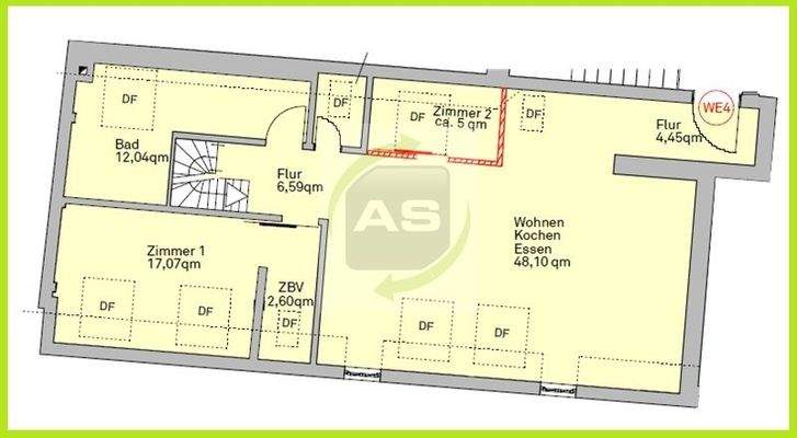 Grundriss 3.OG - 3 ZKB Version III