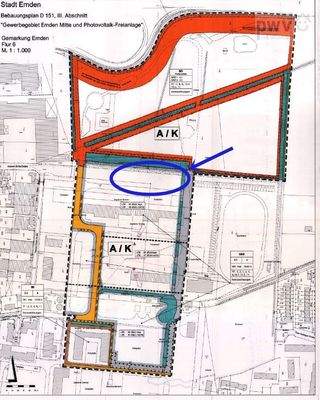 Ausschnitt Bebauungsplan mit Markierung
