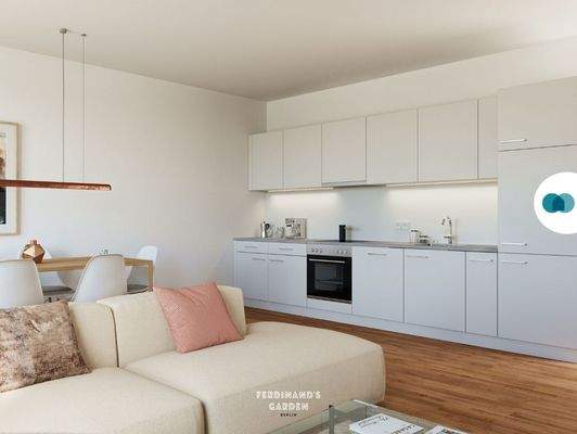 Ansicht II: Wohn- und Esszimmer mit offenem Küchenbereich