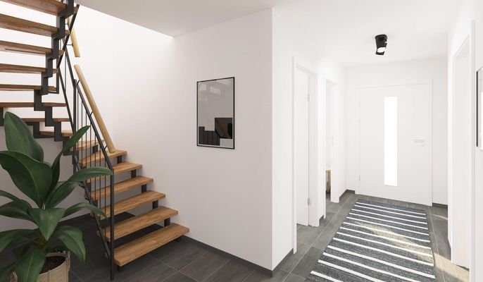 Der Flur bietet Raum für Dekoration