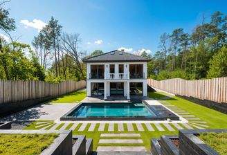 Ansicht Haus (hinten, Visualisierung Sommer)