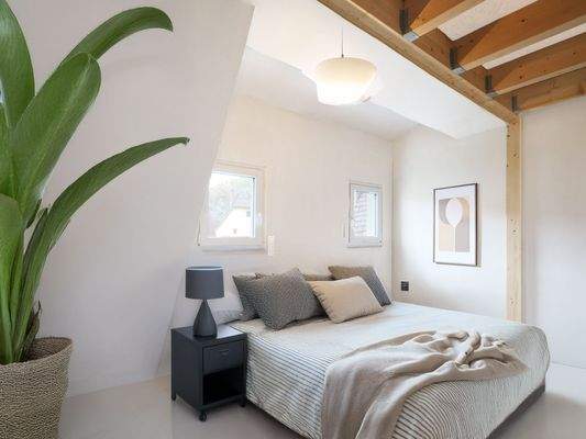 Visualisierung des Schlafzimmers im Dachgeschoss