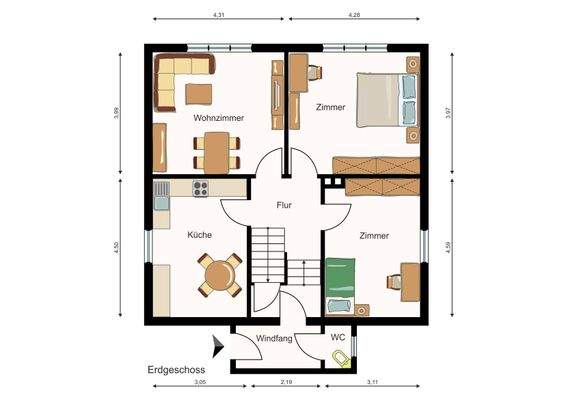 Grundriss Erdgeschoss (schematisch, keine verbindliche Bauzeichnung