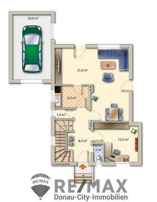 22. EFH 1220 Wien Grundriss möbliert EG