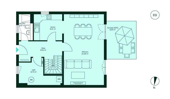 Grundriss des Erdgeschosses im Einfamilienhaus