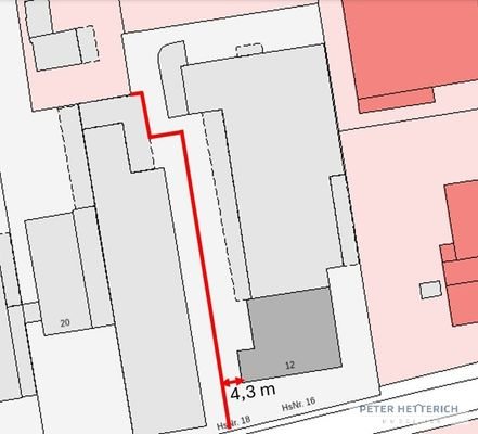 Grundstücksgrenze mit Gemeinschaftshof