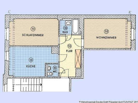 Grundriss - Schöne 2-Raum Wohnung mit Bdewanne und Wohnküche in Pieschen !! WG geeignet !!!