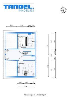 Grundriss obere Ebene beispielhaft möbliert