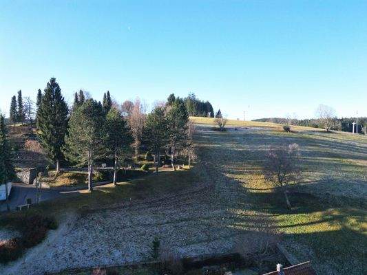 Freier Blick über Wiesen und Bäume, ohne direkte Nachbarn gegenüber