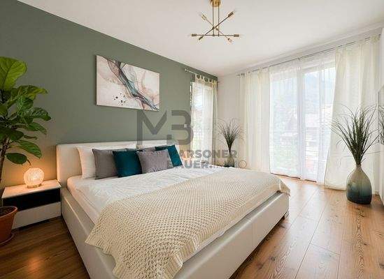 Schlafzimmer mit Einrichtungsvorschlag und neuem Bodenbelag - stanza da letto con proposta di arredamento e pavimento nuovo