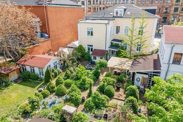 Luftbild Rückansicht Villa mit Garten