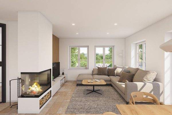 Wohnbereich mit Kamin Visualisierung