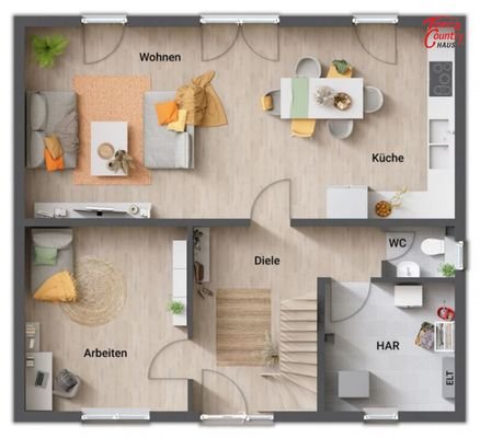Grundriss EG offene Küche + zusätzl. Zimmer
