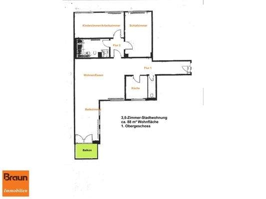 Grundriss 3,5-Zimmer-Mietwohnung, VS-S