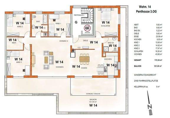 Grundriss mit Flächen